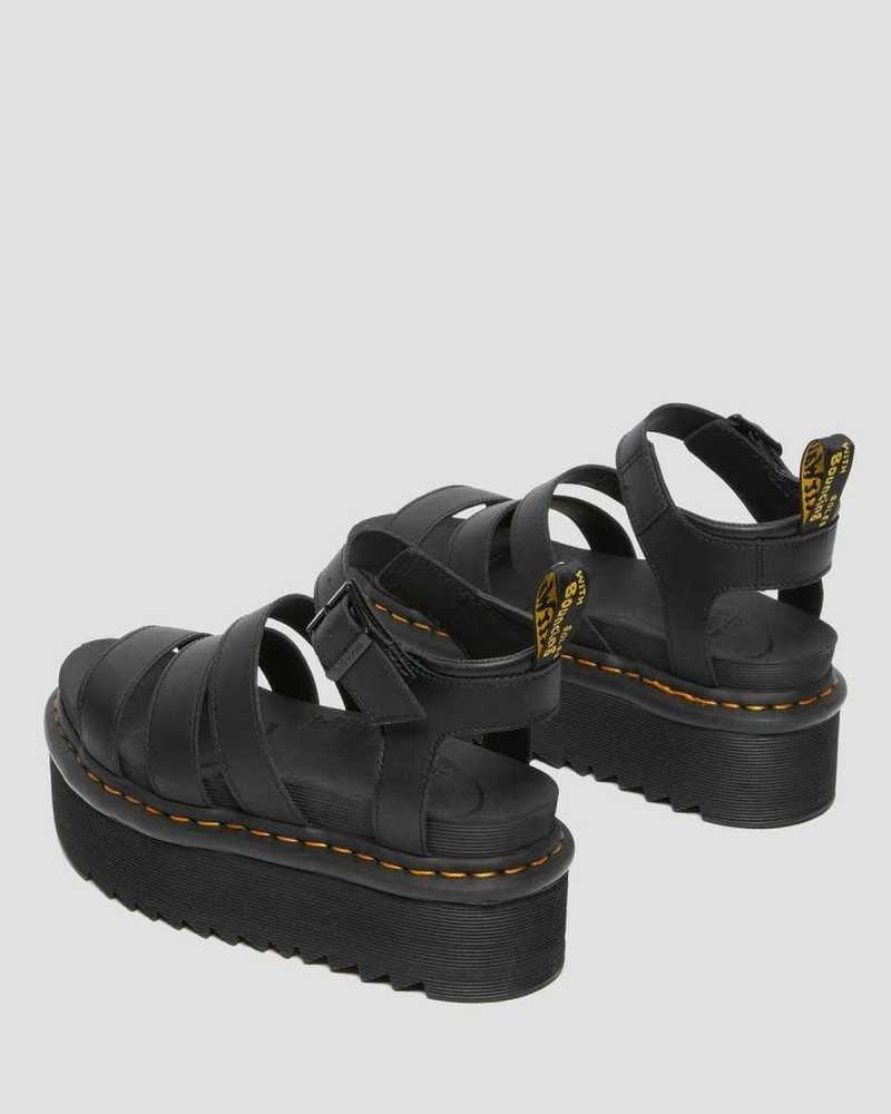 Dr Martens Blaire Hydro Leather Platform Strap Sandals Platform Sandals Black | 13058FITP