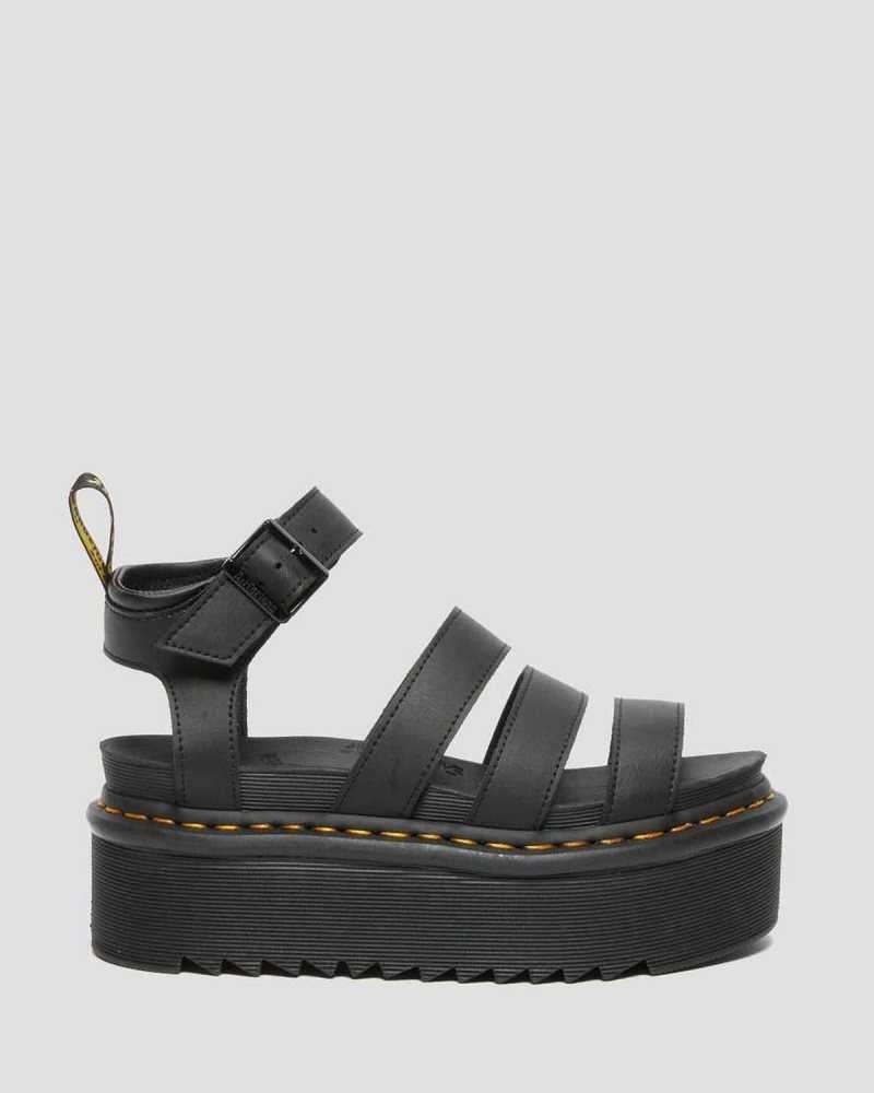 Dr Martens Blaire Hydro Leather Platform Strap Sandals Platform Sandals Black | 13058FITP