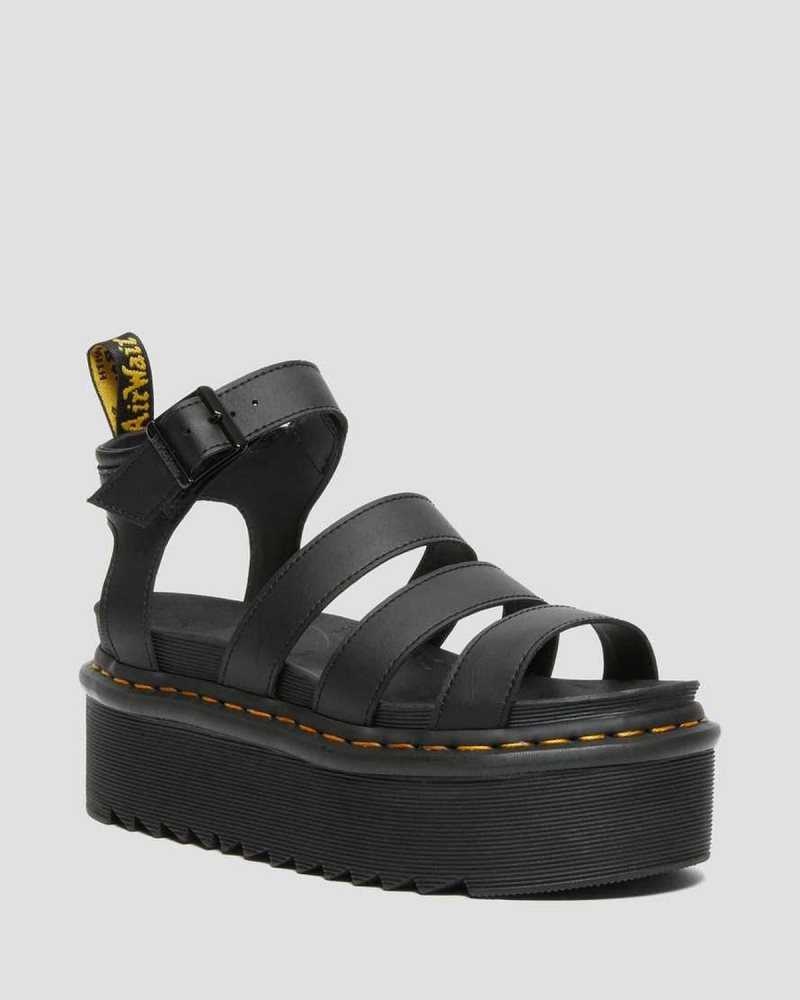 Dr Martens Blaire Hydro Leather Platform Strap Sandals Platform Sandals Black | 13058FITP