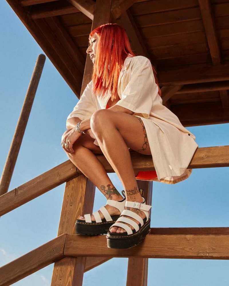 Dr Martens Blaire Hydro Leather Platform Strap Sandals Platform Sandals White | 67984RGNY