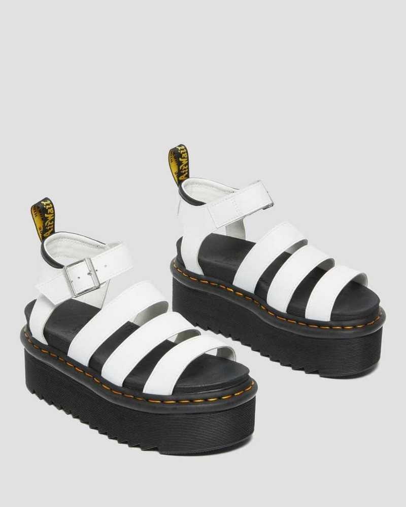 Dr Martens Blaire Hydro Leather Platform Strap Sandals Platform Sandals White | 67984RGNY