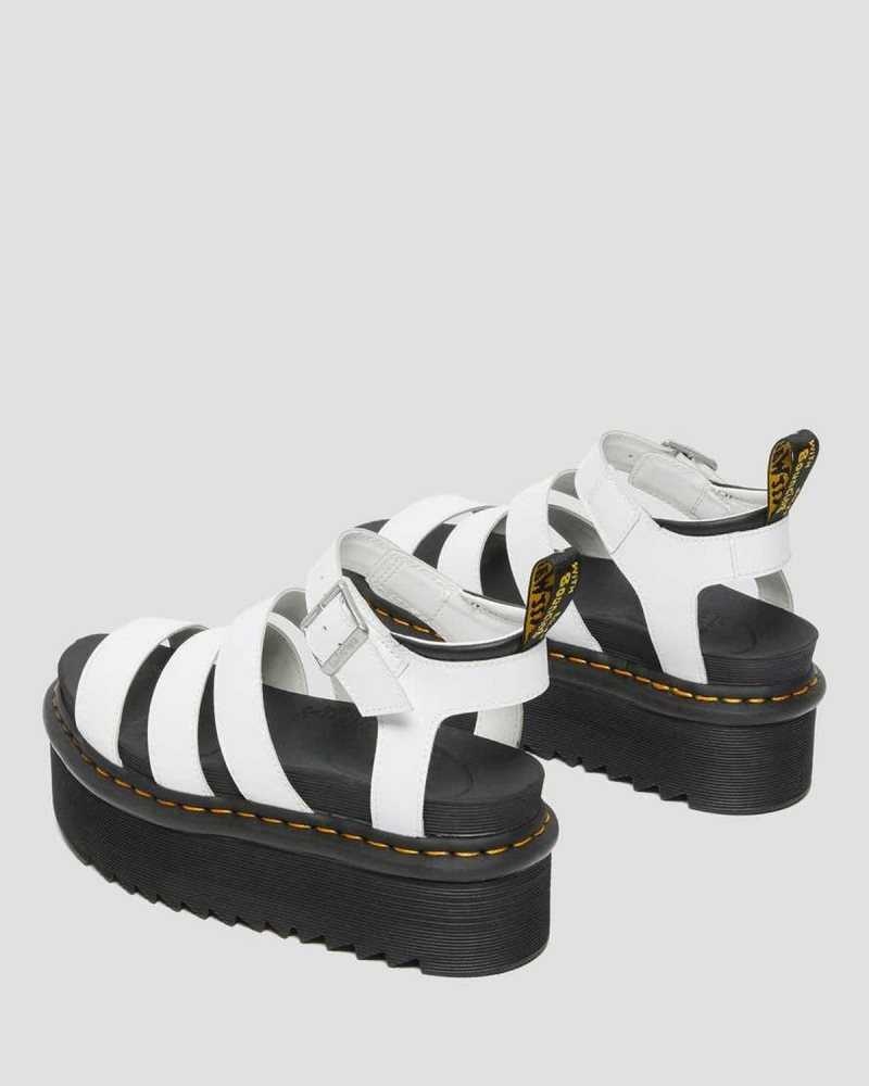 Dr Martens Blaire Hydro Leather Platform Strap Sandals Platform Sandals White | 67984RGNY