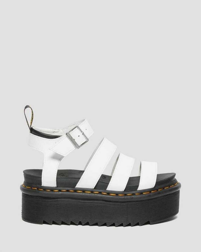 Dr Martens Blaire Hydro Leather Platform Strap Sandals Platform Sandals White | 67984RGNY