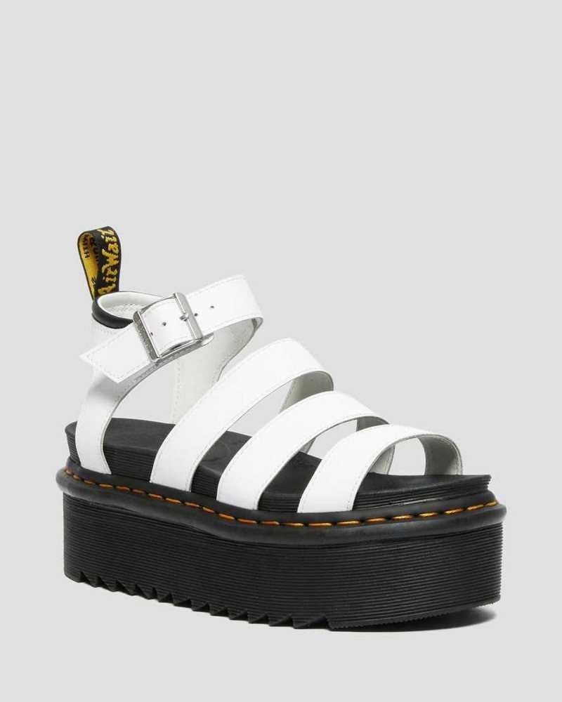 Dr Martens Blaire Hydro Leather Platform Strap Sandals Platform Sandals White | 67984RGNY