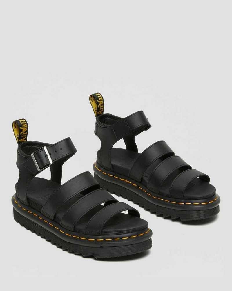 Dr Martens Blaire Hydro Leather Strap Sandals Gladiator Sandals Black | 84562WIJP