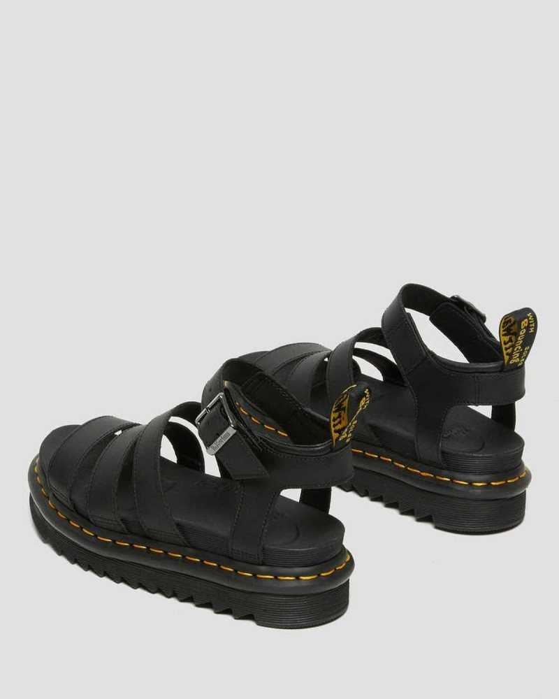 Dr Martens Blaire Hydro Leather Strap Sandals Gladiator Sandals Black | 84562WIJP