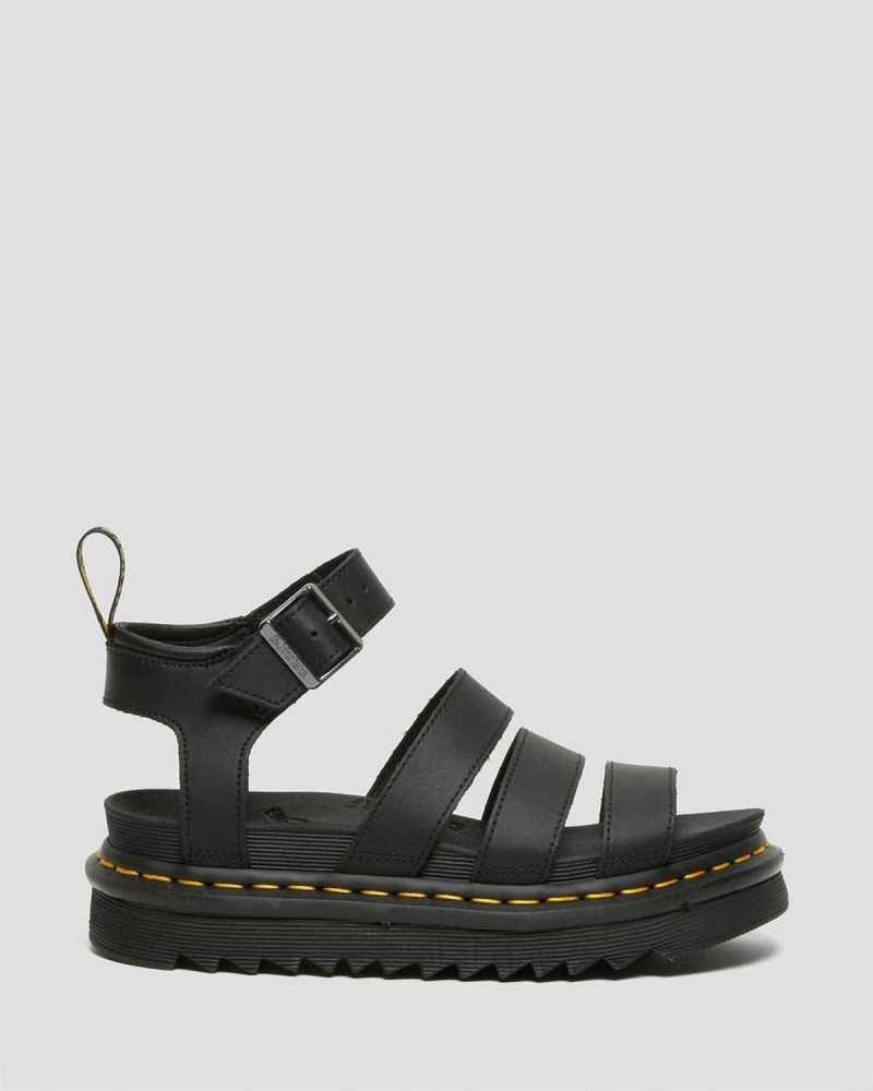 Dr Martens Blaire Hydro Leather Strap Sandals Gladiator Sandals Black | 84562WIJP