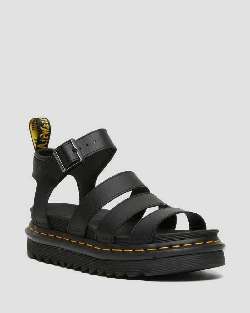 Dr Martens Blaire Hydro Leather Strap Sandals Platform Sandals Black | 94126HMAB