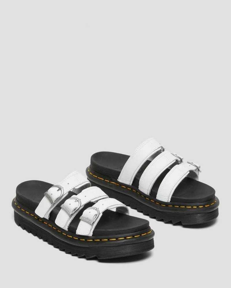 Dr Martens Blaire Leather Slide Sandals Slides White | 27061DNGQ