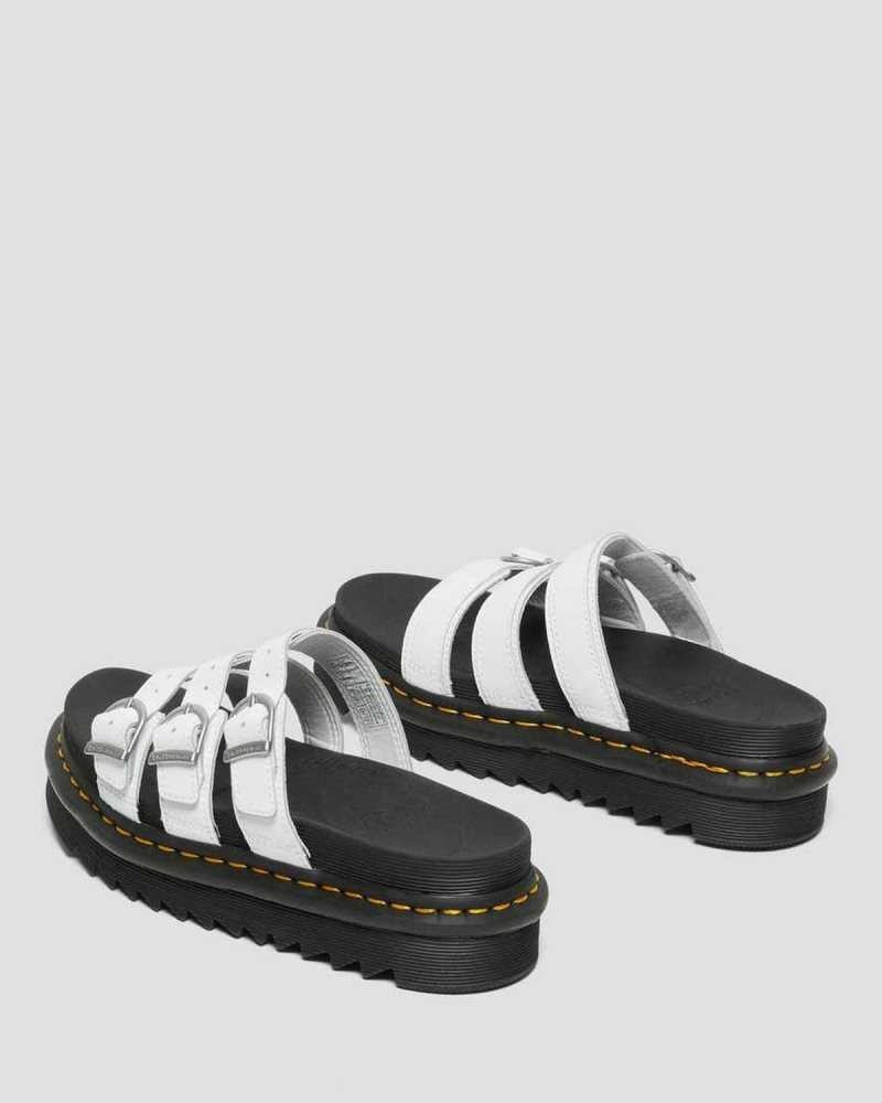 Dr Martens Blaire Leather Slide Sandals Slides White | 27061DNGQ