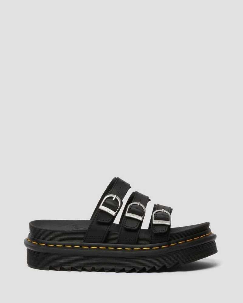 Dr Martens Blaire Leather Slide Sandals Slides Black | 57286PTAH