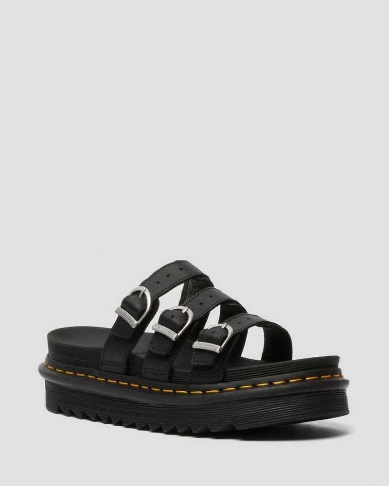 Dr Martens Blaire Leather Slide Sandals Slides Black | 57286PTAH