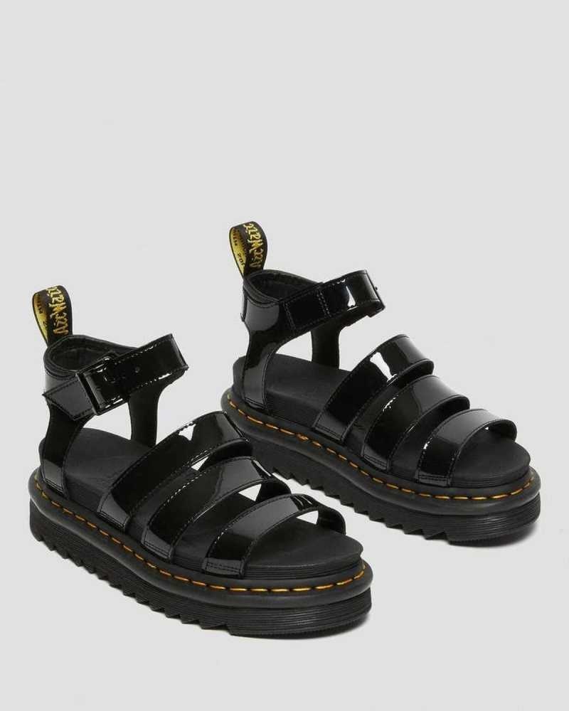 Dr Martens Blaire Patent Leather Strap Sandals Platform Sandals Black | 19235USBF