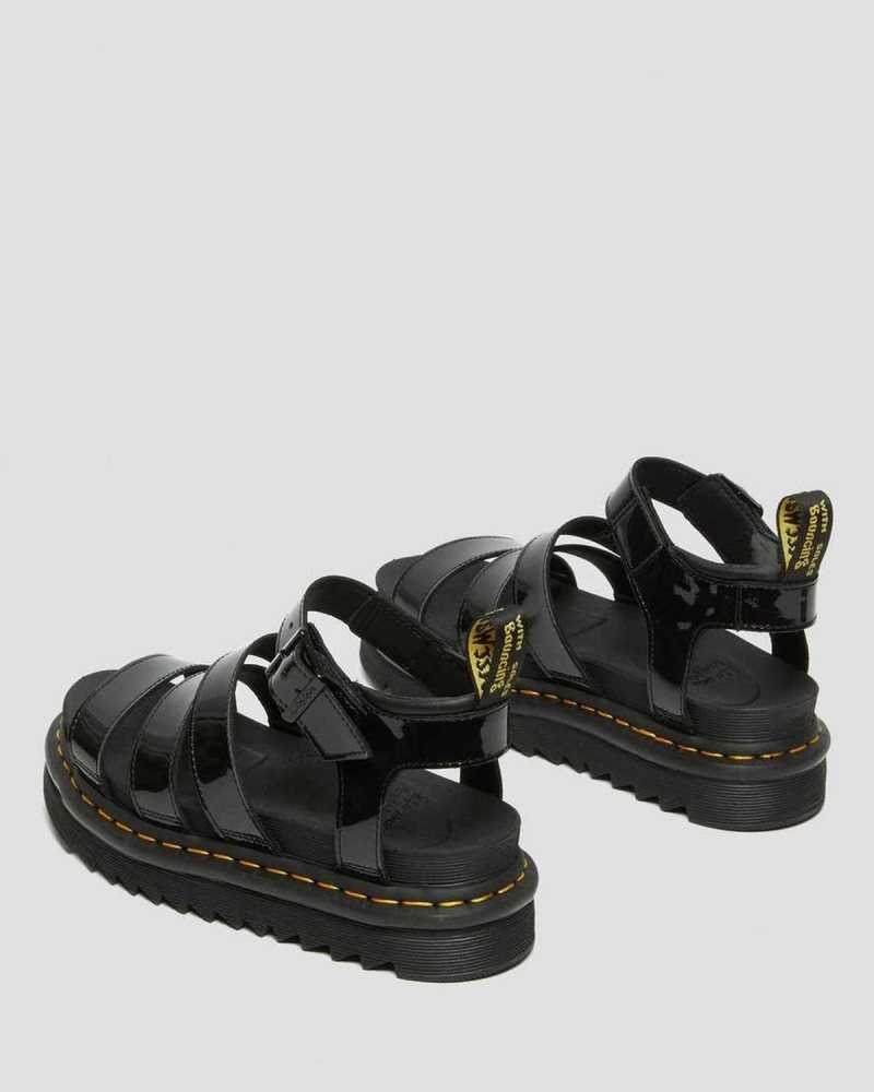 Dr Martens Blaire Patent Leather Strap Sandals Platform Sandals Black | 19235USBF