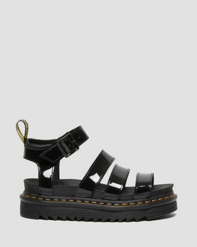 Dr Martens Blaire Patent Leather Strap Sandals Platform Sandals Black | 19235USBF