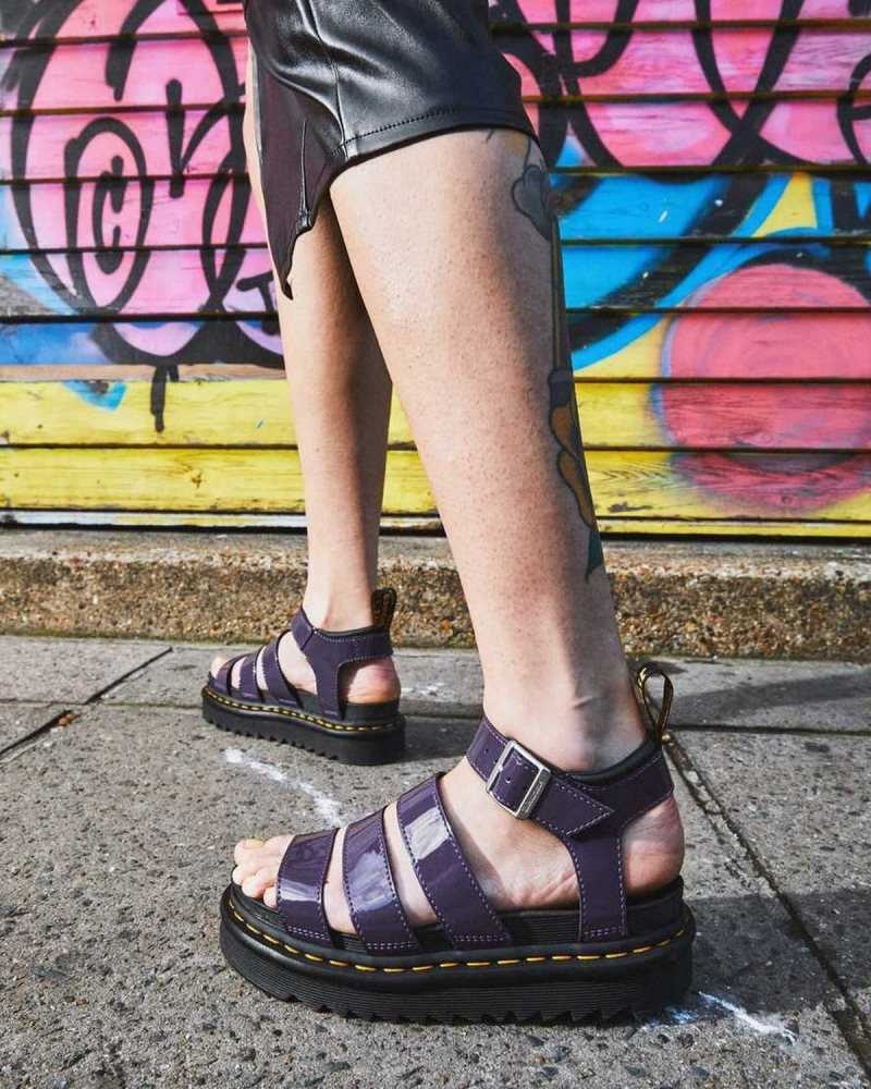 Dr Martens Blaire Patent Leather Strap Sandals Platform Sandals Blackcurrant Patent Lamper | 10496EDPL