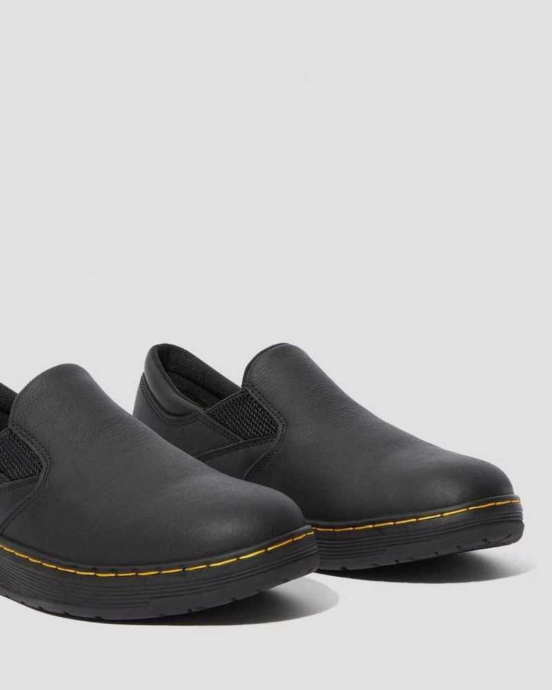 Dr Martens Brockley Slip Resistant Leather Work Shoes Loafers Black | 59082EFZY