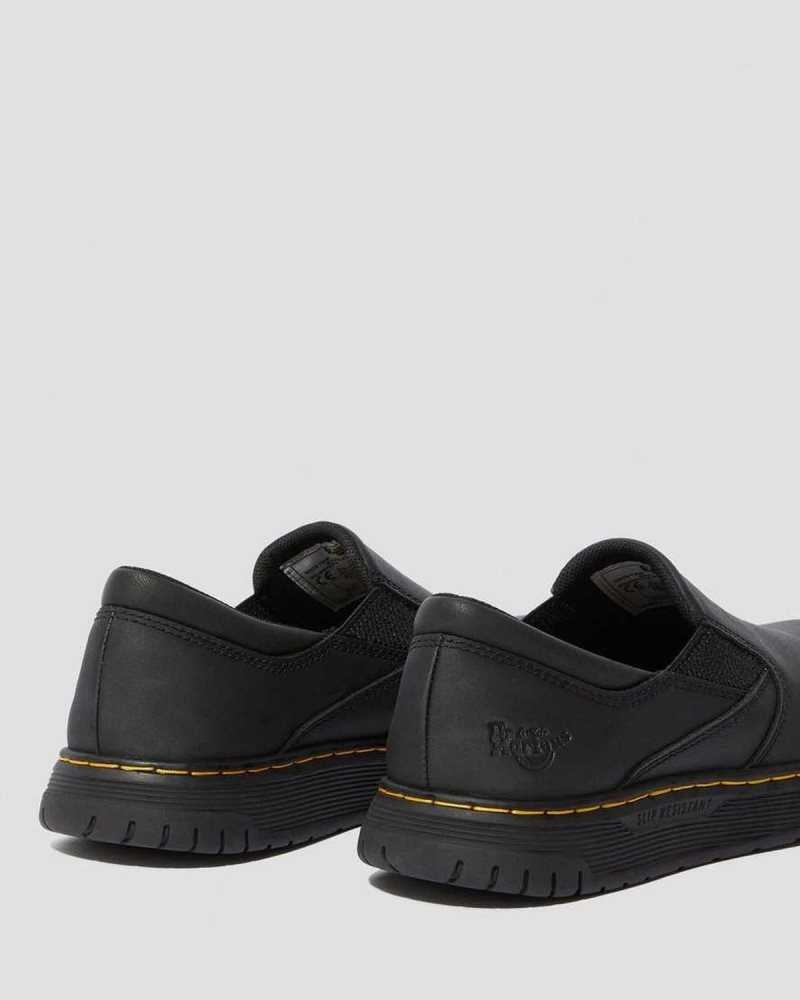 Dr Martens Brockley Slip Resistant Leather Work Shoes Loafers Black | 59082EFZY