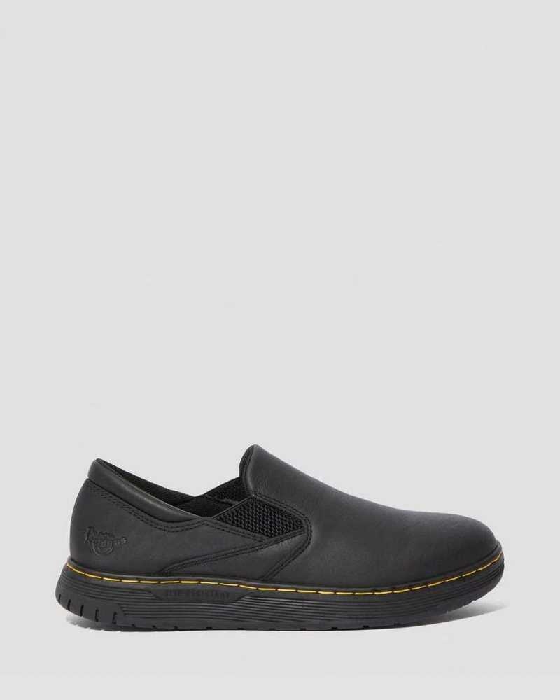 Dr Martens Brockley Slip Resistant Leather Work Shoes Loafers Black | 59082EFZY