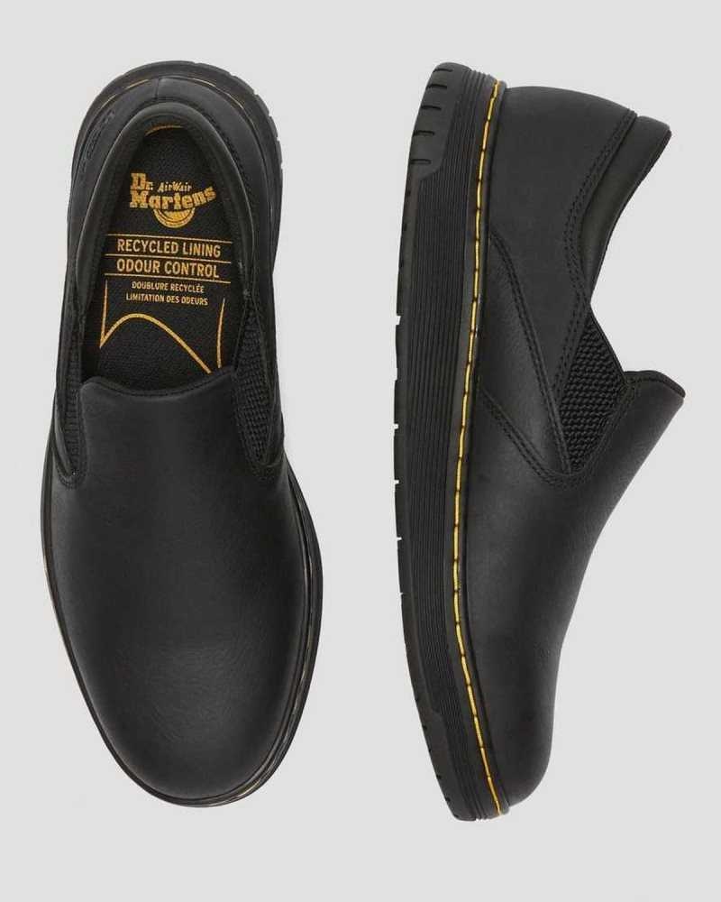 Dr Martens Brockley Slip Resistant Leather Work Shoes Loafers Black | 59082EFZY