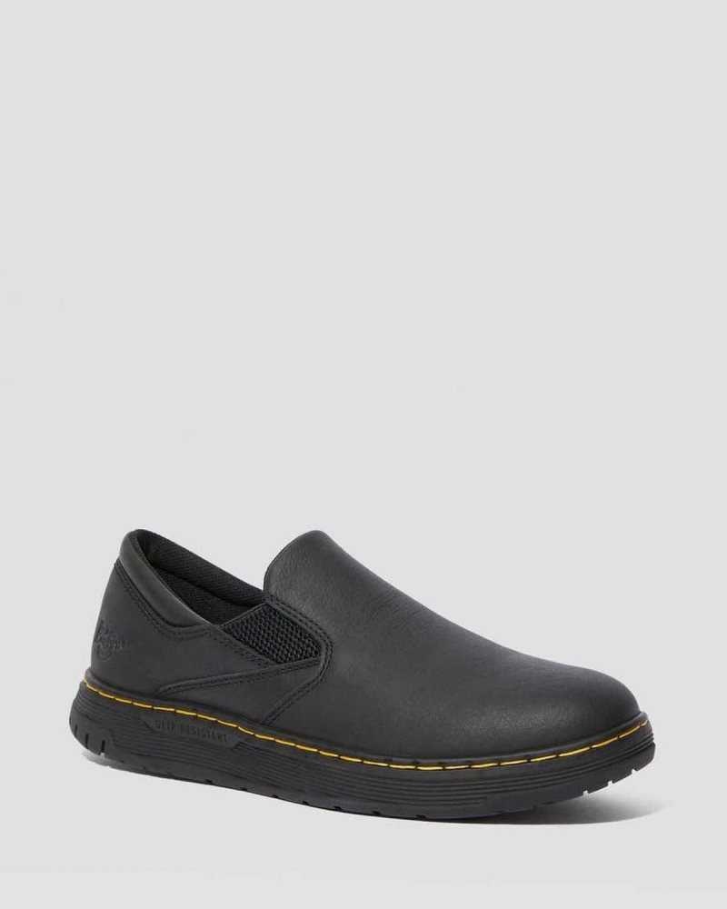 Dr Martens Brockley Slip Resistant Leather Work Shoes Loafers Black | 32807QPAW