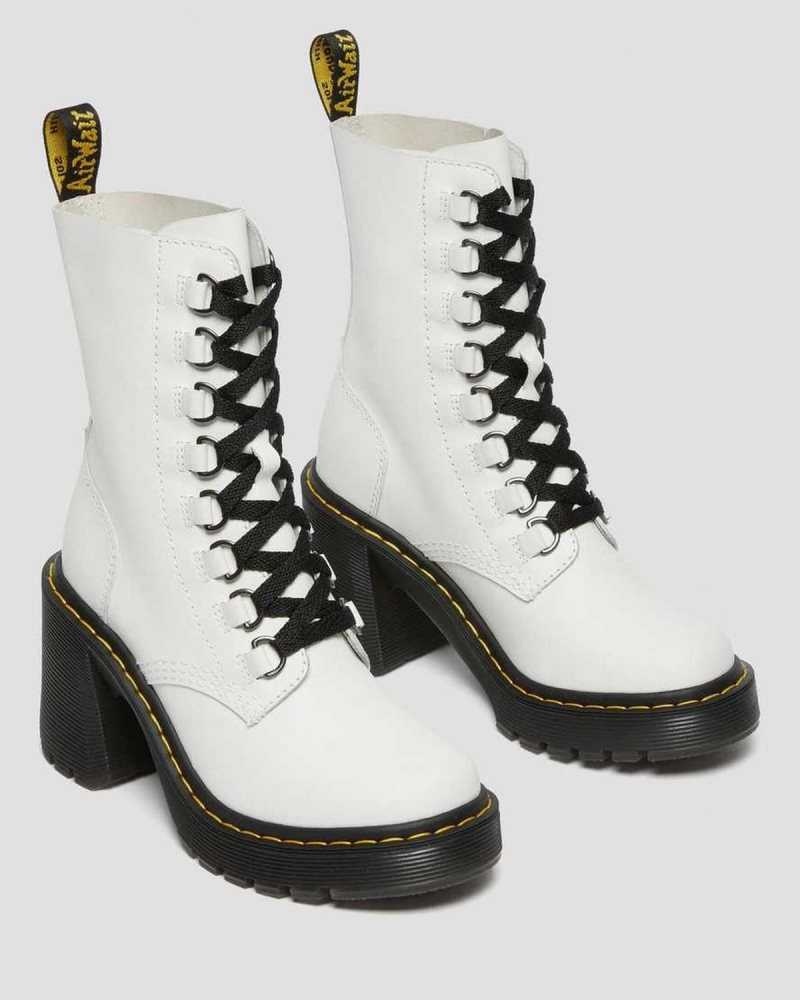 Dr Martens Chesney Leather Flared Heel Lace Up Boots Heeled Boots White | 26410GIPA