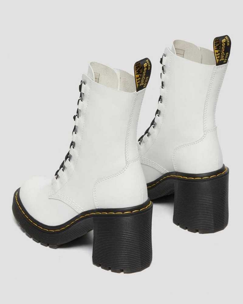 Dr Martens Chesney Leather Flared Heel Lace Up Boots Heeled Boots White | 26410GIPA