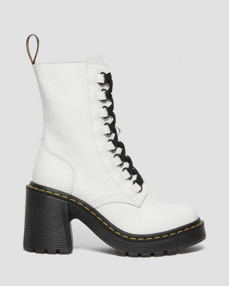 Dr Martens Chesney Leather Flared Heel Lace Up Boots Heeled Boots White | 26410GIPA