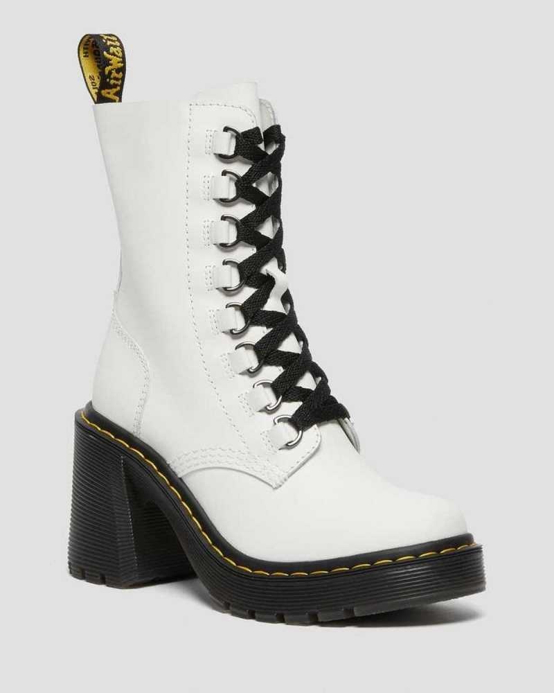 Dr Martens Chesney Leather Flared Heel Lace Up Boots Heeled Boots White | 26410GIPA