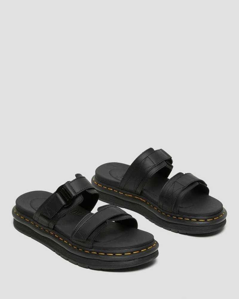 Dr Martens Chilton Leather Slide Sandals Strap Sandals Black | 64915HEQZ