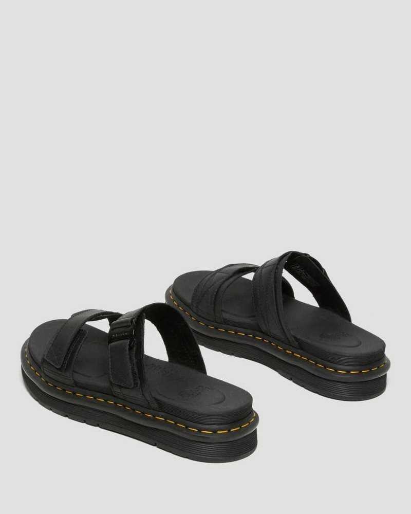 Dr Martens Chilton Leather Slide Sandals Strap Sandals Black | 64915HEQZ