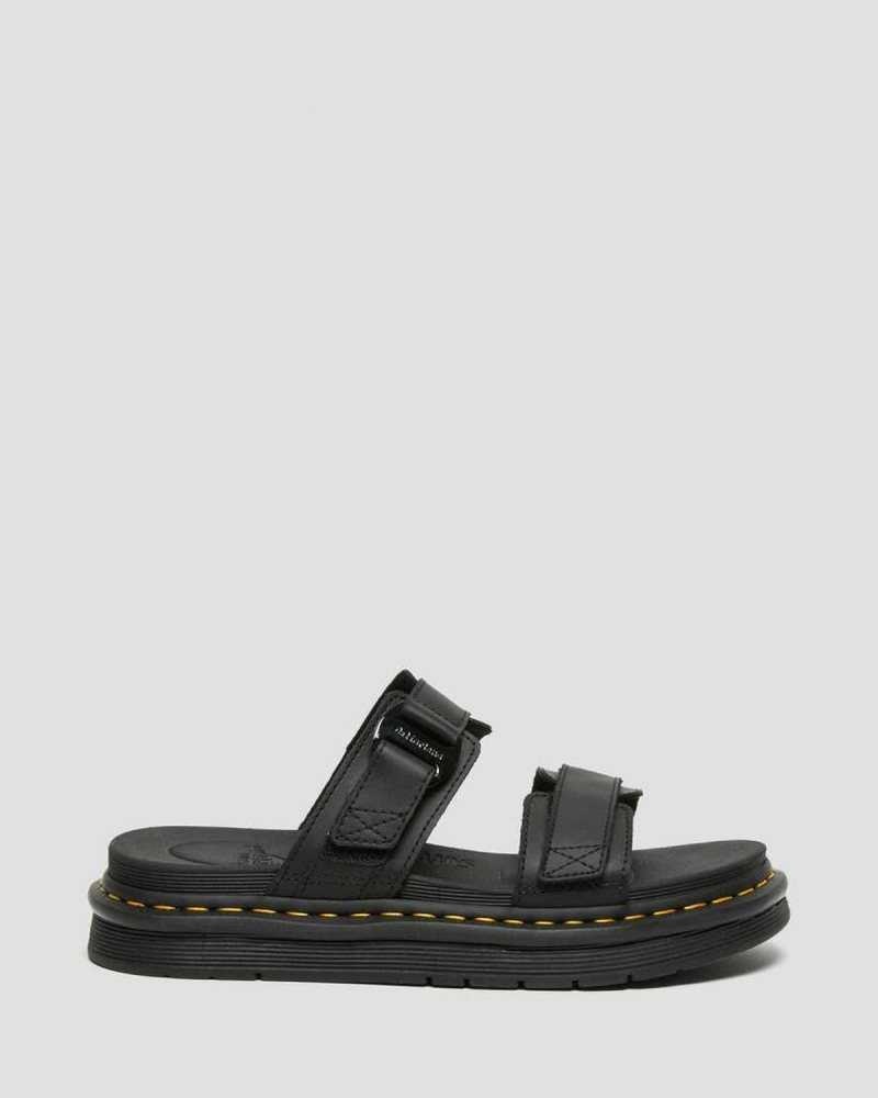 Dr Martens Chilton Leather Slide Sandals Strap Sandals Black | 64915HEQZ