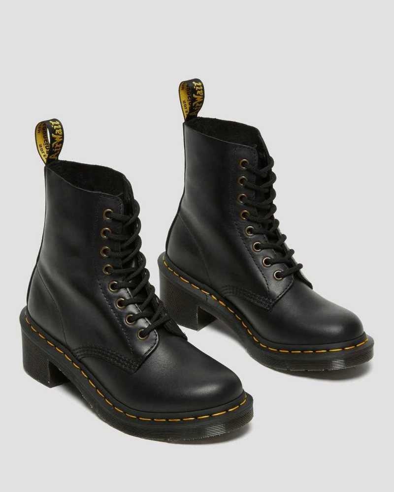 Dr Martens Clemency Leather Heeled Lace Up Boots Heeled Boots Black | 34589ECTF