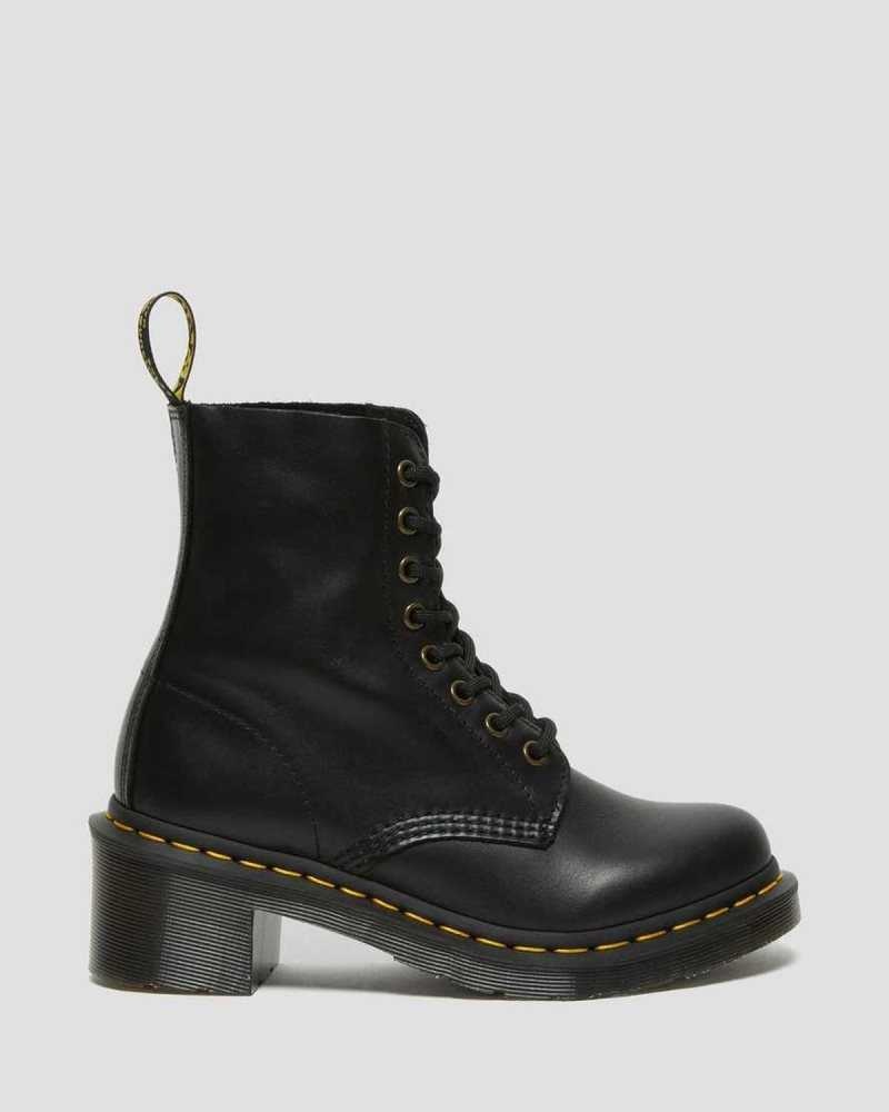 Dr Martens Clemency Leather Heeled Lace Up Boots Heeled Boots Black | 34589ECTF