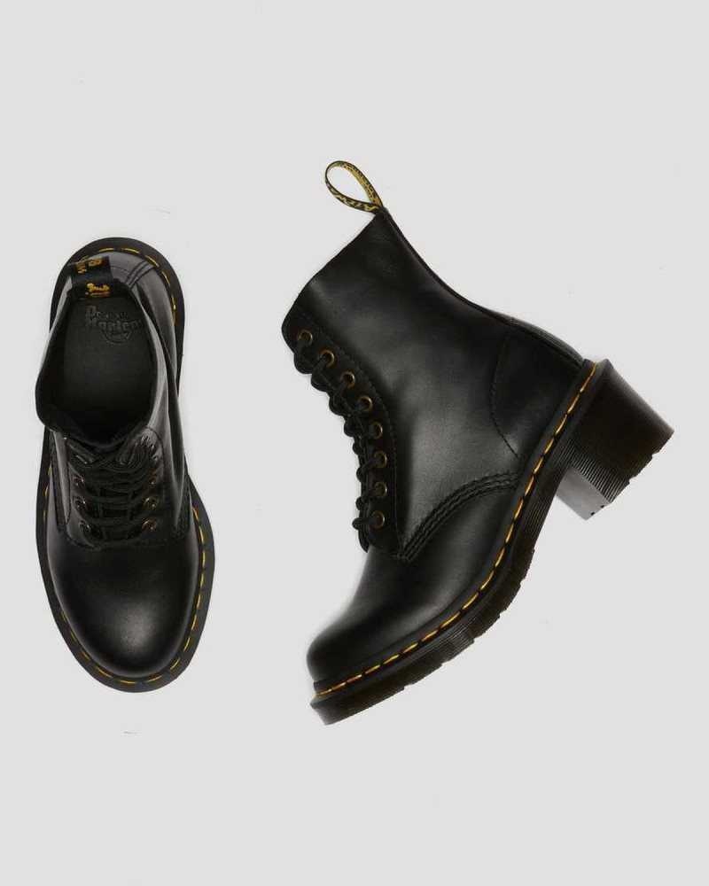 Dr Martens Clemency Leather Heeled Lace Up Boots Heeled Boots Black | 34589ECTF