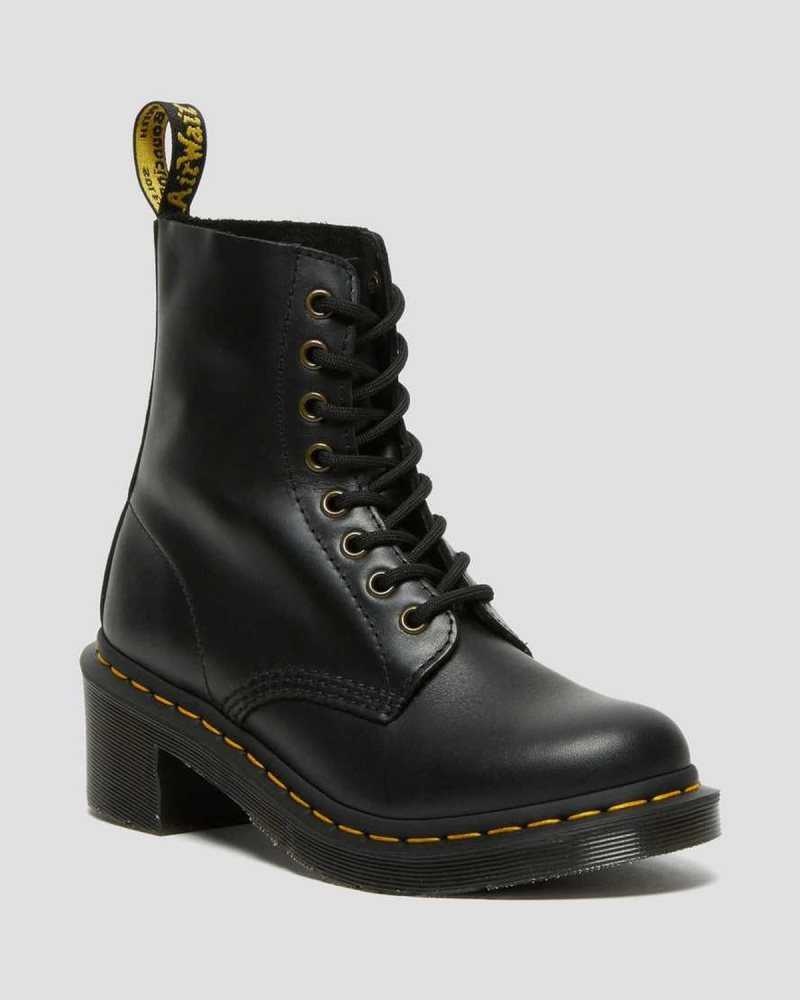 Dr Martens Clemency Leather Heeled Lace Up Boots Heeled Boots Black | 34589ECTF