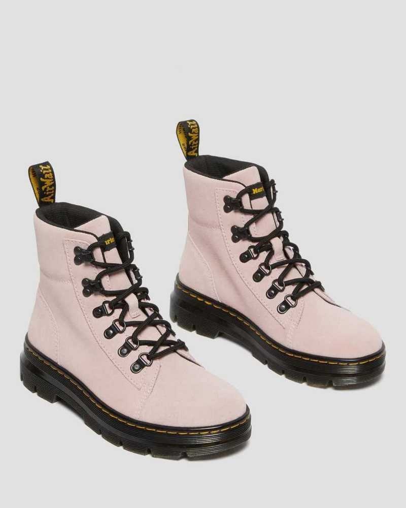 Dr Martens Combs Suede Casual Boots Casual Boots Pink | 28437HFBZ