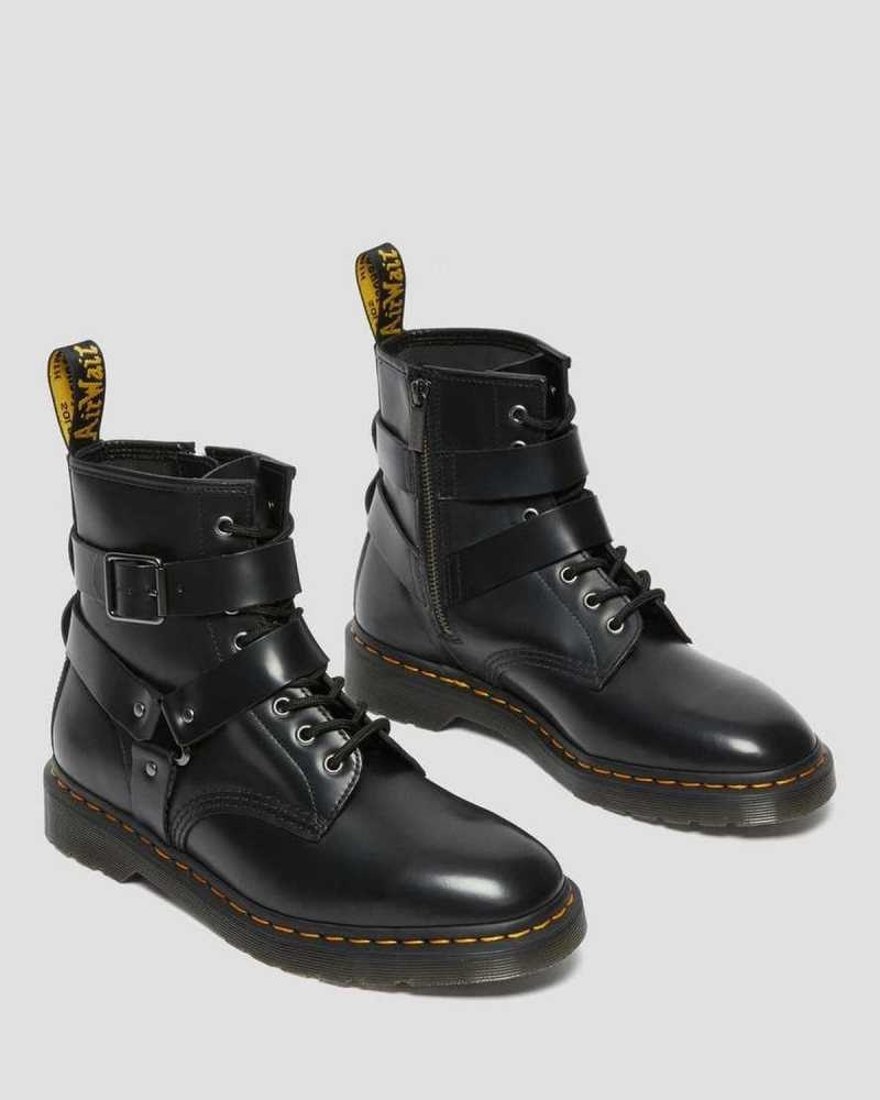 Dr Martens Cristofor Leather Harness Lace Up Boots Ankle Boots Black | 08564AFYK