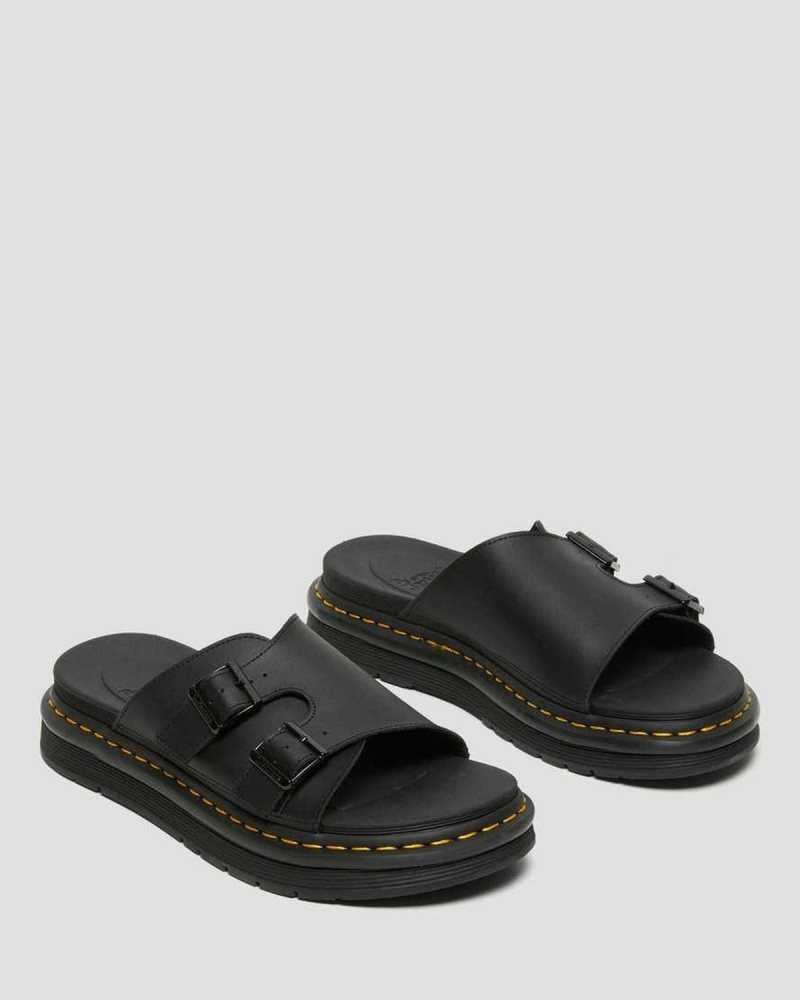 Dr Martens Dax Leather Slide Sandals Slides Black | 27069WVCJ