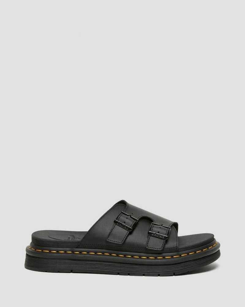 Dr Martens Dax Leather Slide Sandals Slides Black | 27069WVCJ