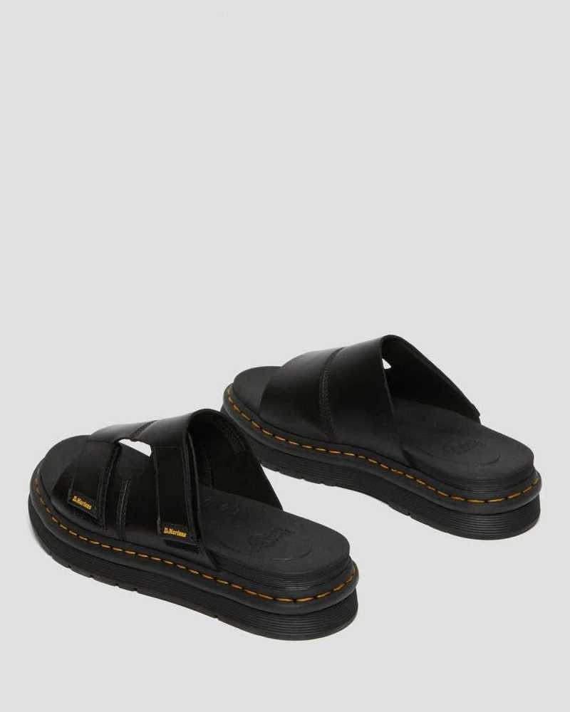 Dr Martens Daxton Leather Slide Sandals Strap Sandals Black | 89132JUSM