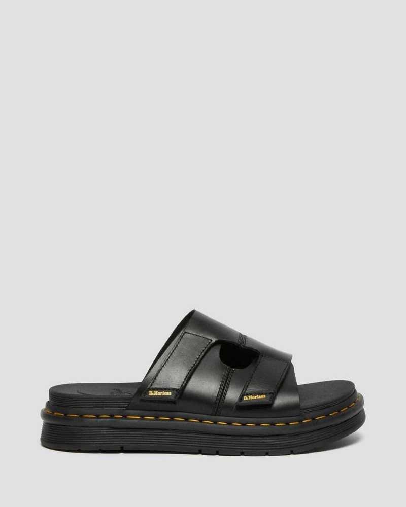 Dr Martens Daxton Leather Slide Sandals Strap Sandals Black | 89132JUSM