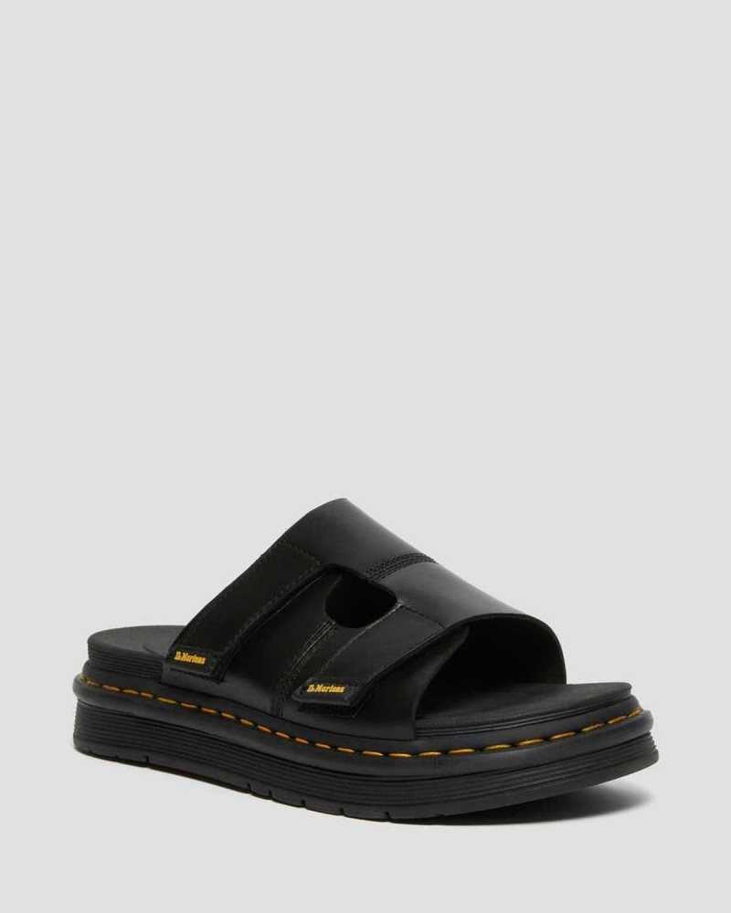 Dr Martens Daxton Leather Slide Sandals Strap Sandals Black | 89132JUSM