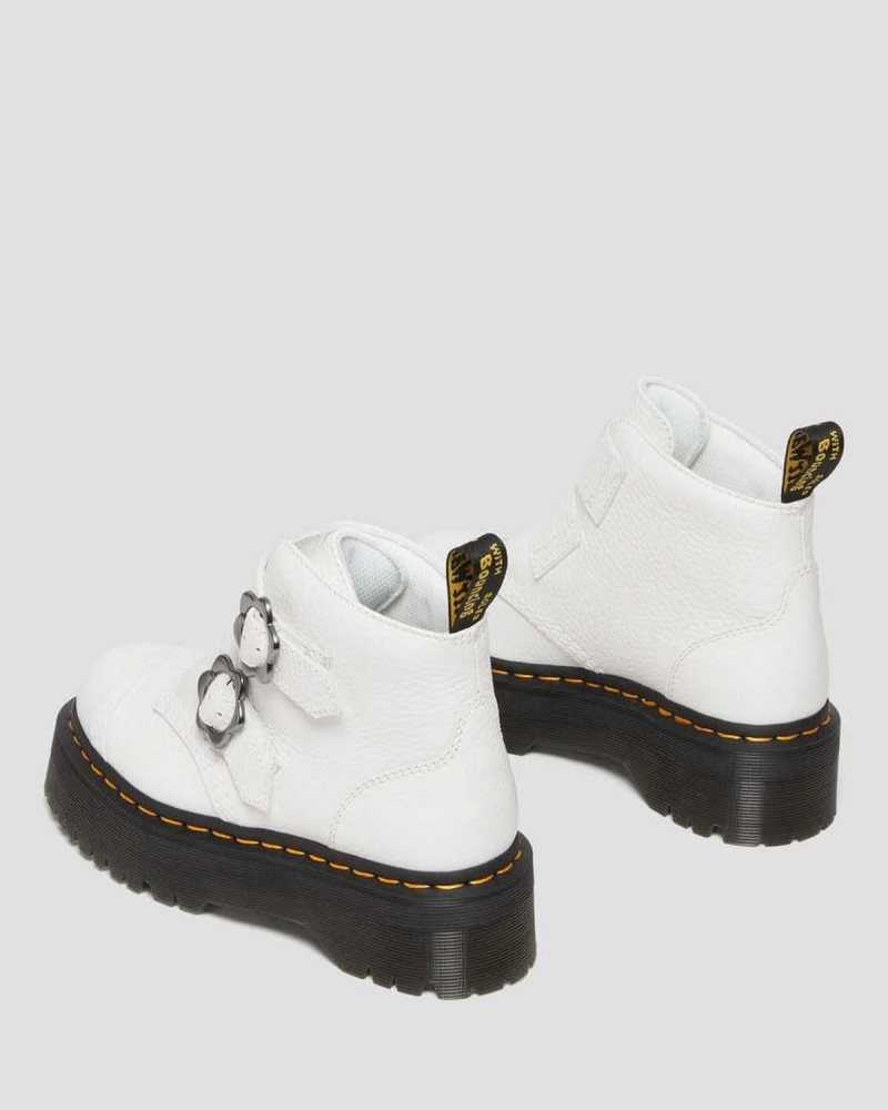 Dr Martens Devon Flower Buckle Leather Platform Boots Platform Boots White | 05238ZIAD