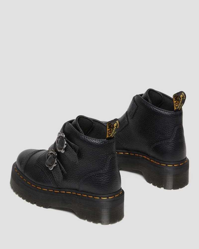 Dr Martens Devon Flower Buckle Leather Platform Boots Platform Boots Black | 61807BHDE