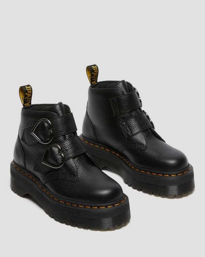 Dr Martens Devon Heart Leather Platform Boots Ankle Boots Black | 95381CEKO