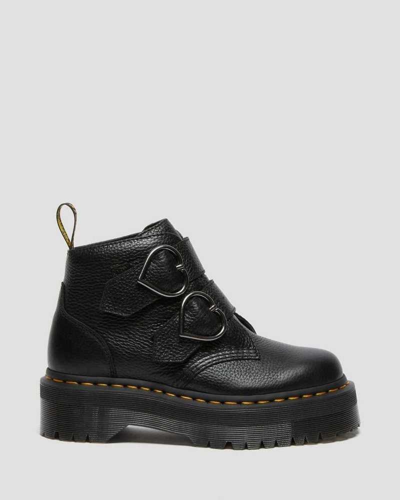 Dr Martens Devon Heart Leather Platform Boots Ankle Boots Black | 95381CEKO