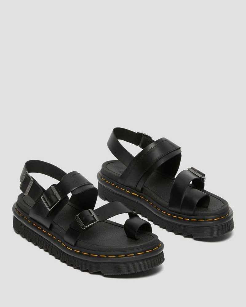 Dr Martens Fynn Leather Strap Sandals Strap Sandals Black | 98406GSXN