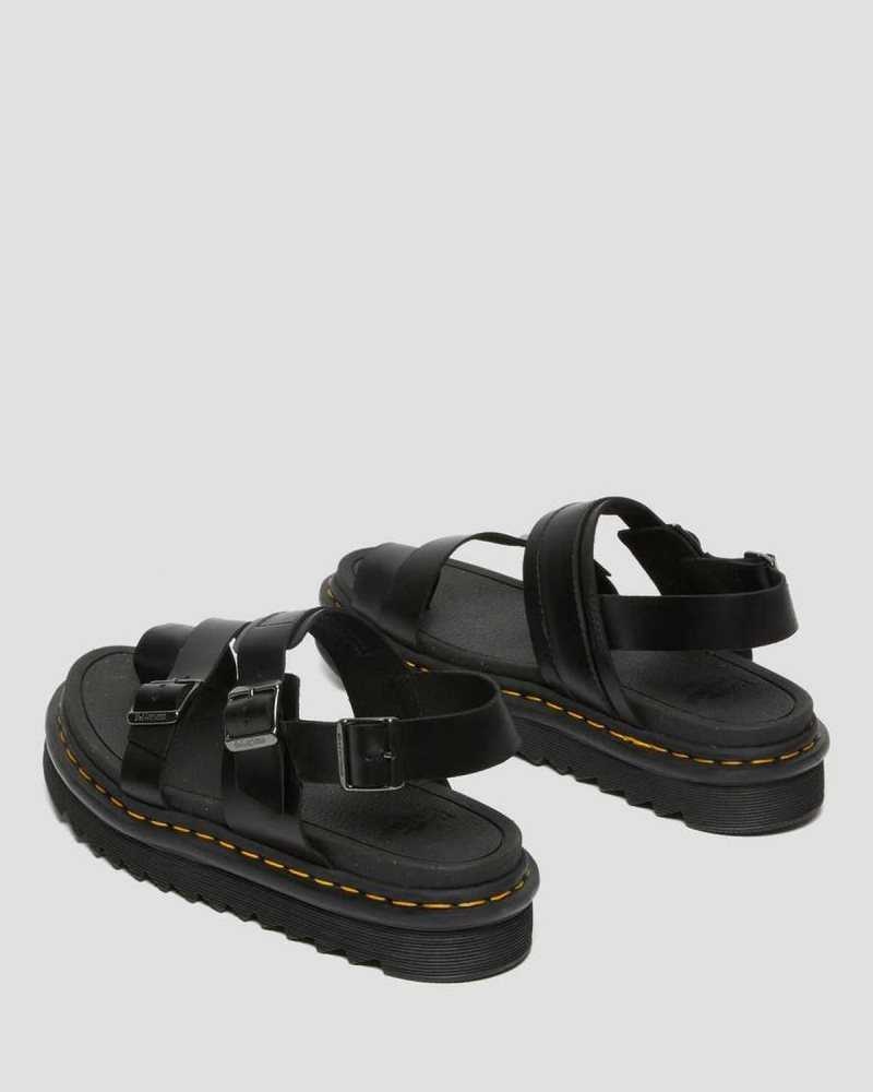 Dr Martens Fynn Leather Strap Sandals Strap Sandals Black | 98406GSXN