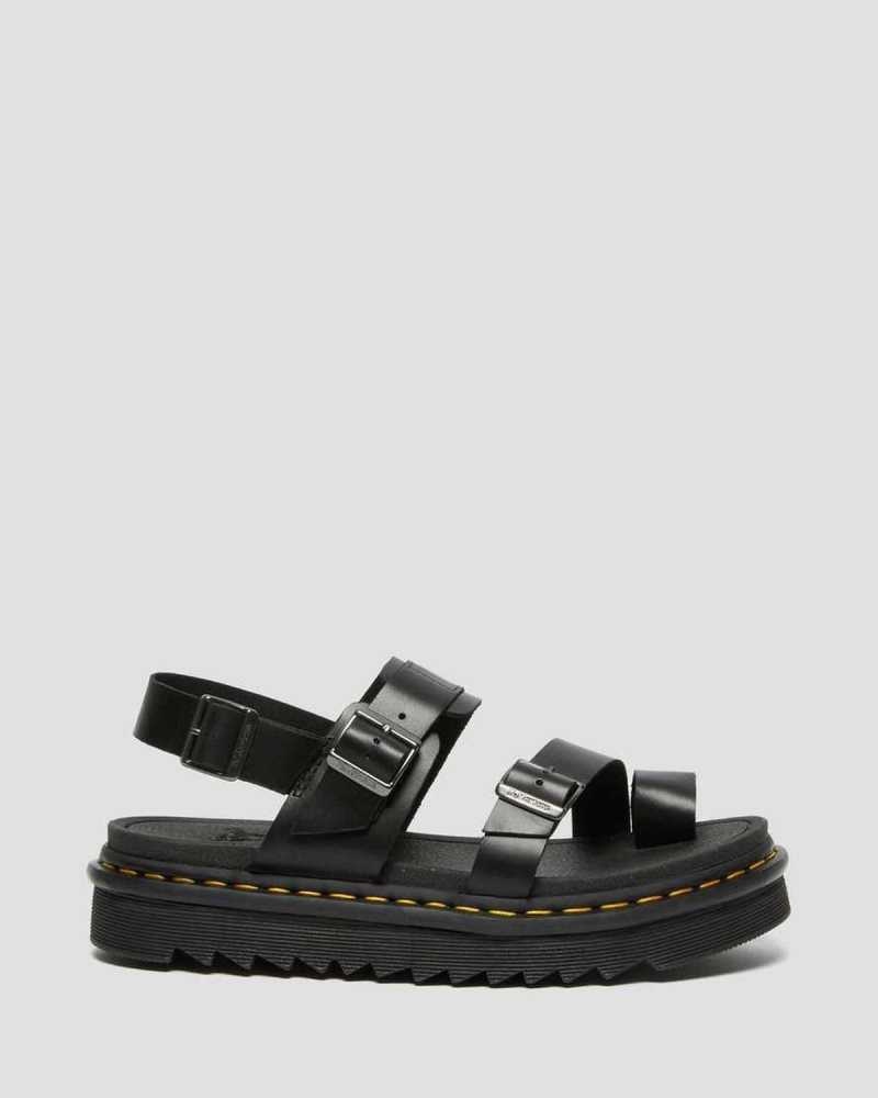 Dr Martens Fynn Leather Strap Sandals Strap Sandals Black | 98406GSXN